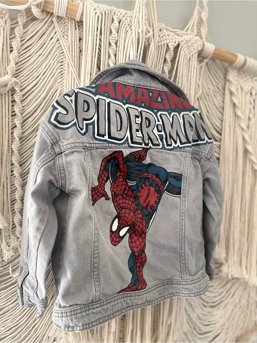 Marvel Kids Spider-Man Denim Jacket in Gray and Red